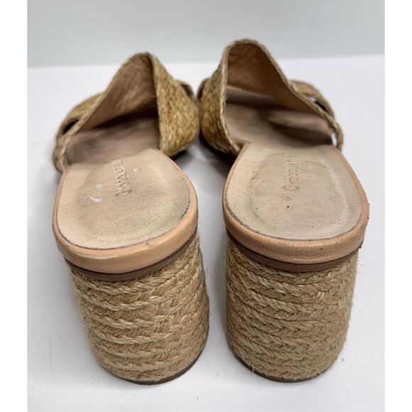 Chocolat Blue Sandals Size 8 Raffia Slide Sandals Block Heel Leather Lining - Picture 6 of 8